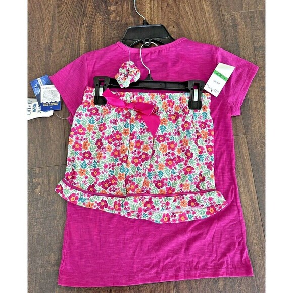 Max & Olivia Big Girls Pajama Set T-shirt and Shorts w/ Scrunchie 3 Piece Pink L - Picture 3 of 4